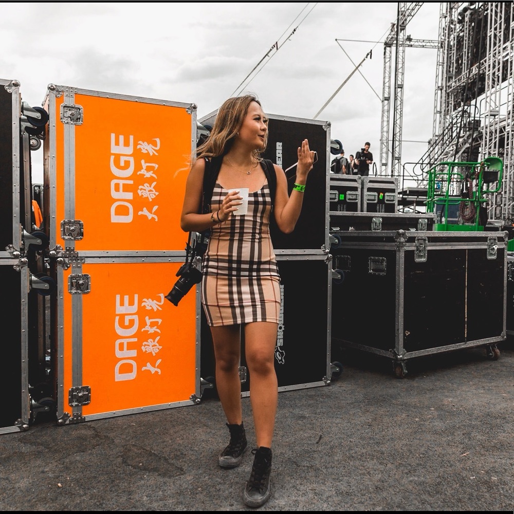 Cream and black plaid dress